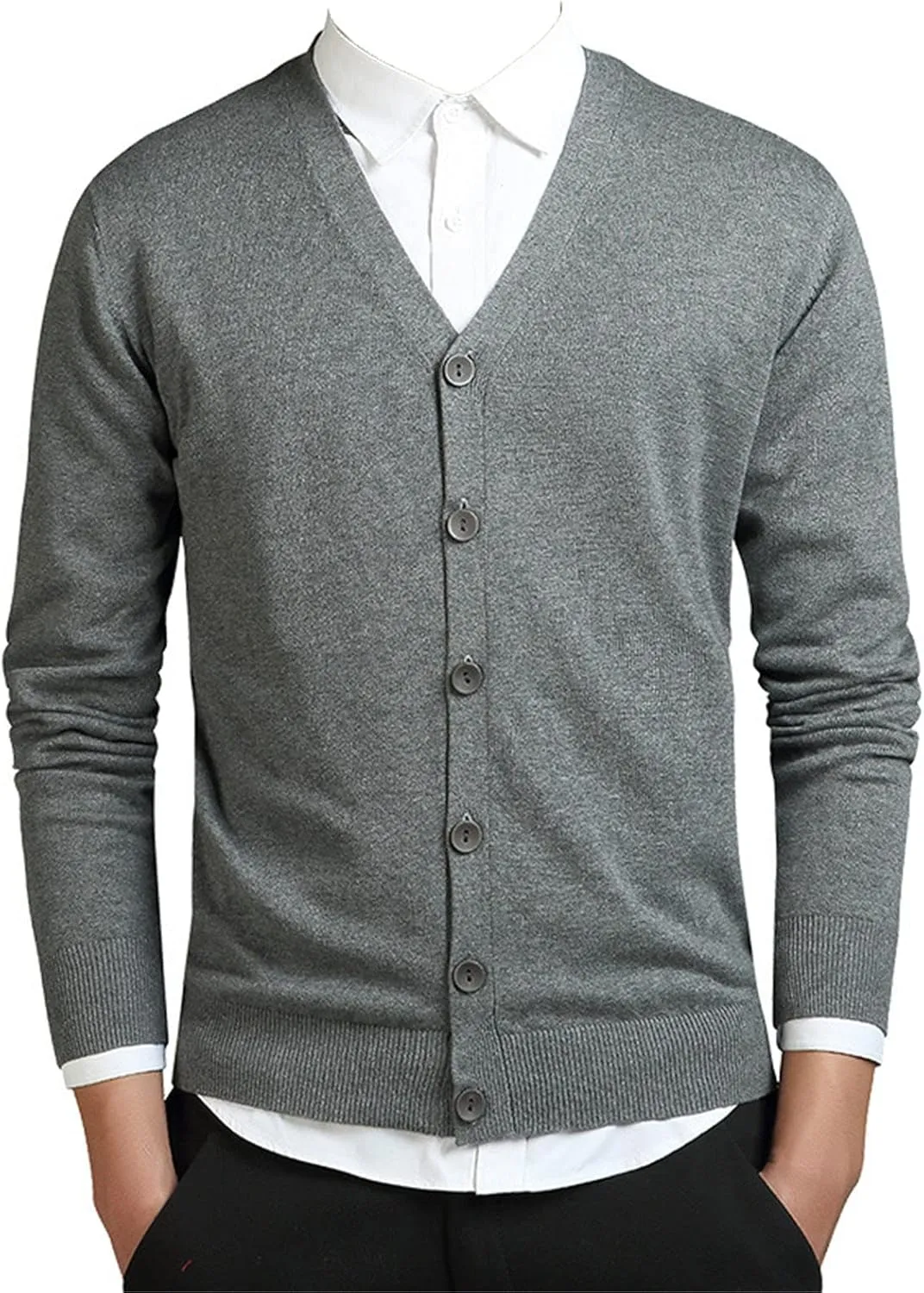 Men's Classic Long-Sleeve Soft Touch Cardigan Sweater Loose Fit Thin Knitted Top Spring Autumn V Neck Buttons Sweater Coat (Dark Gray,X-Large)