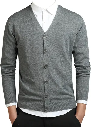 Men's Classic Long-Sleeve Soft Touch Cardigan Sweater Loose Fit Thin Knitted Top Spring Autumn V Neck Buttons Sweater Coat (Dark Gray,X-Large)