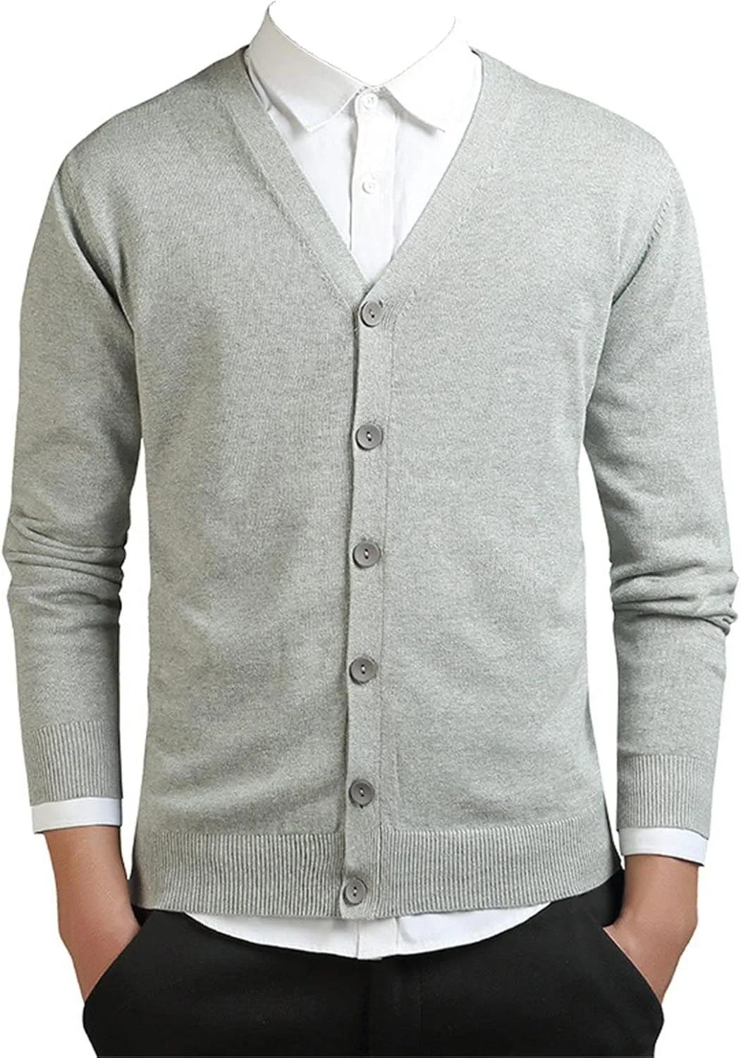 Men's Classic Long-Sleeve Soft Touch Cardigan Sweater Loose Fit Thin Knitted Top Spring Autumn V Neck Buttons Sweater Coat (Grey,XX-Large)