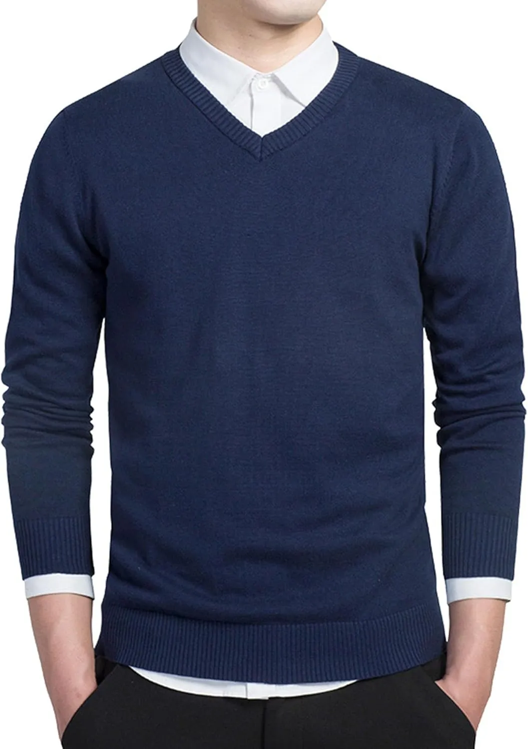 Men's Essential Long Sleeve V-Neck Sweater Soft Touch Slim Pullover Regular Fit Cotton Sweater