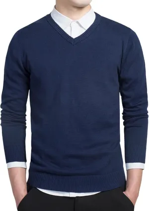 Men's Essential Long Sleeve V-Neck Sweater Soft Touch Slim Pullover Regular Fit Cotton Sweater