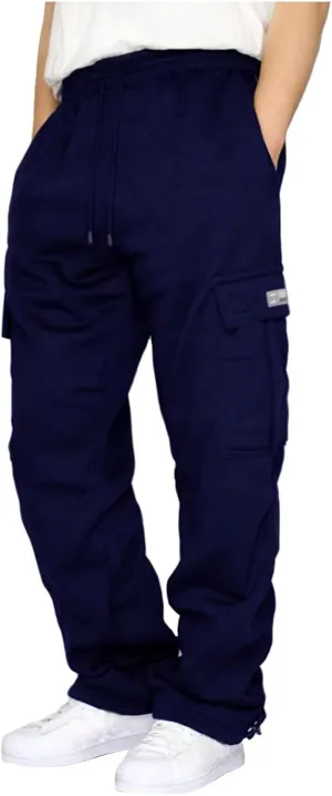 Mens Fleece Cargo Joggers Sweatpants Baggy Pants Stretch Elastic Waist Drawstring Sweats Pant with Pockets