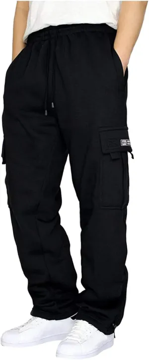 Mens Fleece Cargo Joggers Sweatpants Baggy Pants Stretch Elastic Waist Drawstring Sweats Pant with Pockets