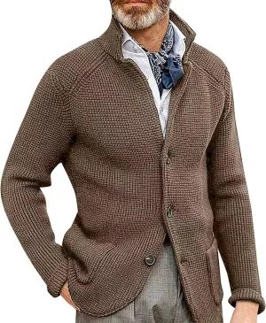 Mens Heavy Weight Shawl Collar Knitted Regular Fit Long Sleeve Cardigan Soft Touch Cable Knit Button Up Sweater