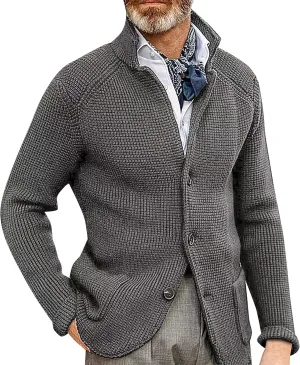 Mens Heavy Weight Shawl Collar Knitted Regular Fit Long Sleeve Cardigan Soft Touch Cable Knit Button Up Sweater