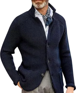 Mens Heavy Weight Shawl Collar Knitted Regular Fit Long Sleeve Cardigan Soft Touch Cable Knit Button Up Sweater