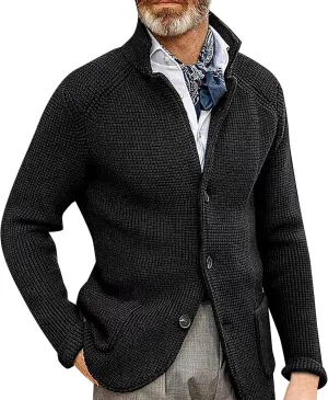 Mens Heavy Weight Shawl Collar Knitted Regular Fit Long Sleeve Cardigan Soft Touch Cable Knit Button Up Sweater
