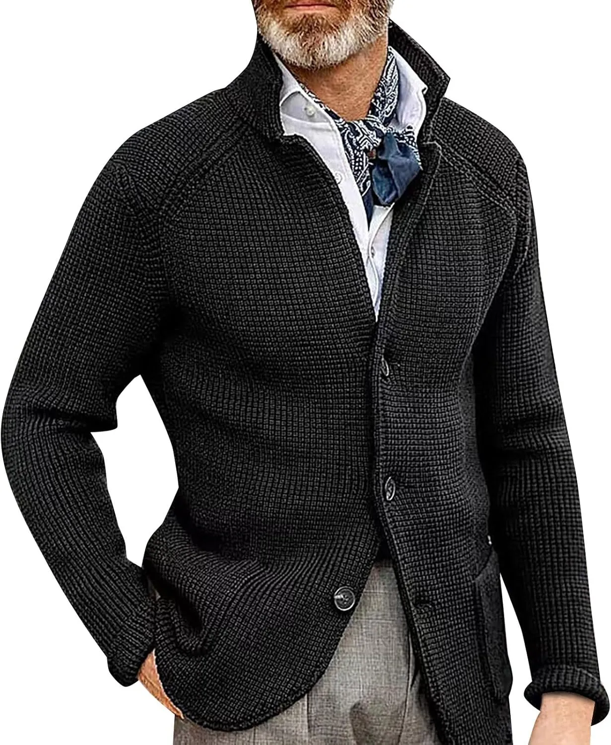 Mens Heavy Weight Shawl Collar Knitted Regular Fit Long Sleeve Cardigan Soft Touch Cable Knit Button Up Sweater