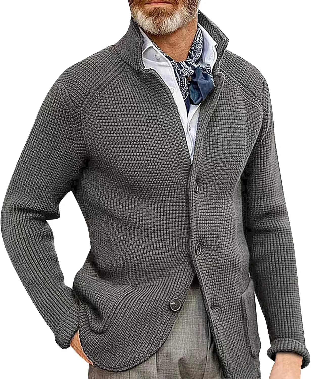 Mens Heavy Weight Shawl Collar Knitted Regular Fit Long Sleeve Cardigan Soft Touch Cable Knit Button Up Sweater