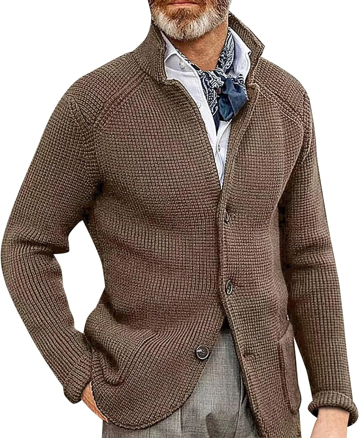Mens Heavy Weight Shawl Collar Knitted Regular Fit Long Sleeve Cardigan Soft Touch Cable Knit Button Up Sweater
