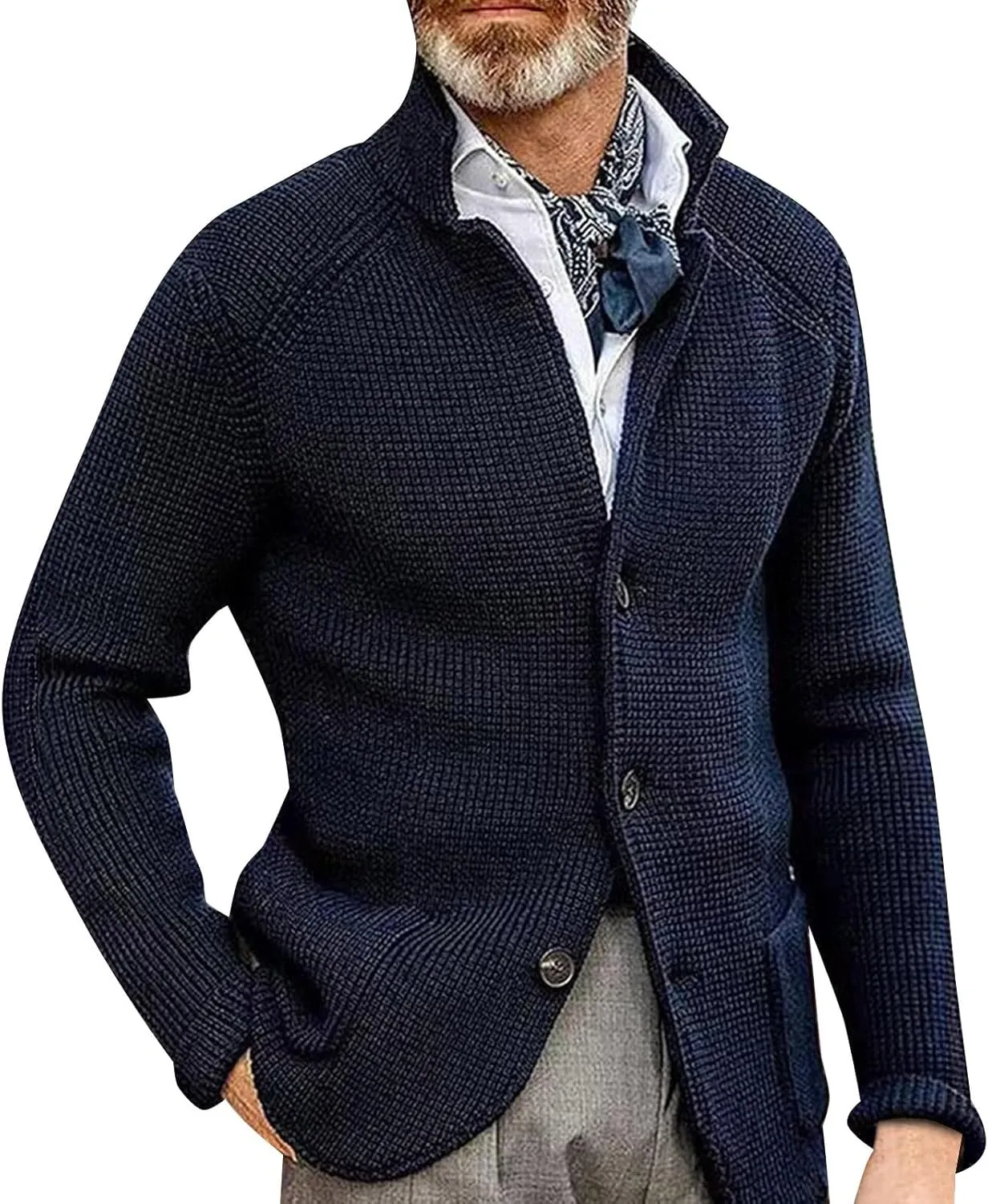 Mens Heavy Weight Shawl Collar Knitted Regular Fit Long Sleeve Cardigan Soft Touch Cable Knit Button Up Sweater