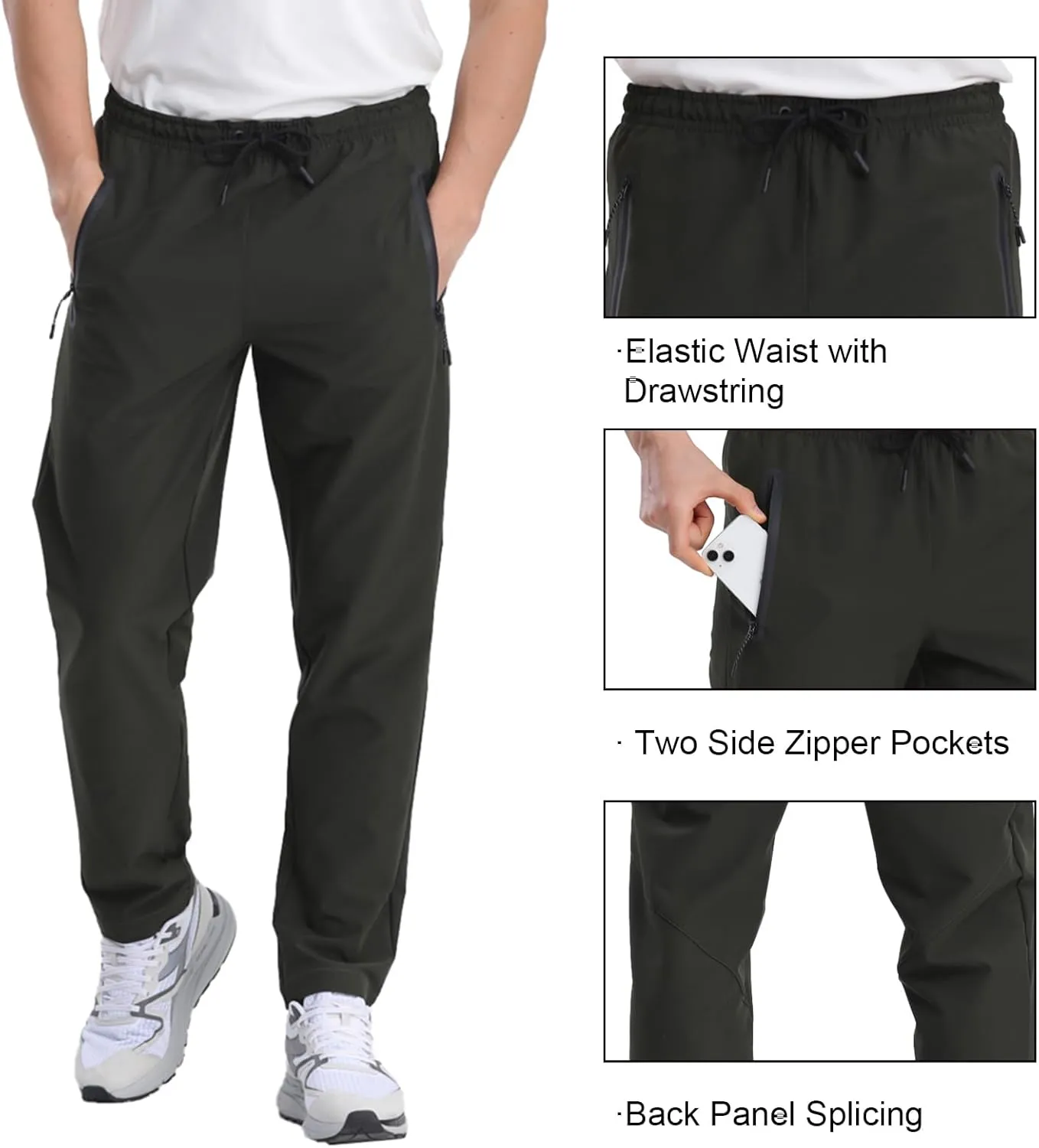 Men's Hiking Pants,Breathable Quick Dry Fishing Running Athletic Active Jogger Sweat Pant with Zipper Pockets
