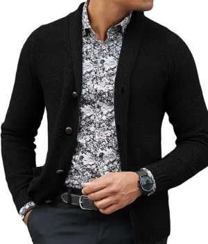 Men's Knit Shawl Collar Cardigan Ribbing Edge Button Down Sweater Pockets Soft Touch Regular Solid Thick Knitwear