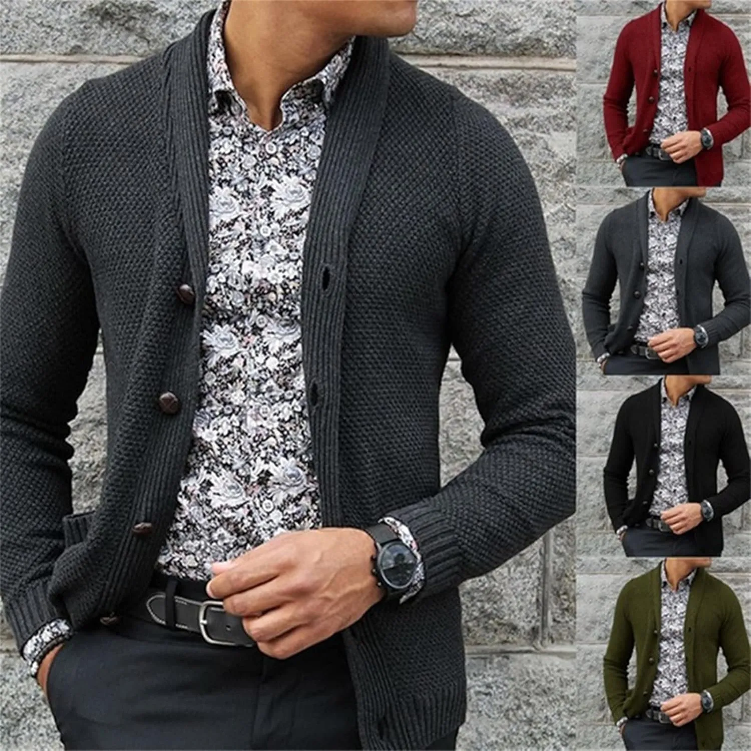 Men's Knit Shawl Collar Cardigan Ribbing Edge Button Down Sweater Pockets Soft Touch Regular Solid Thick Knitwear