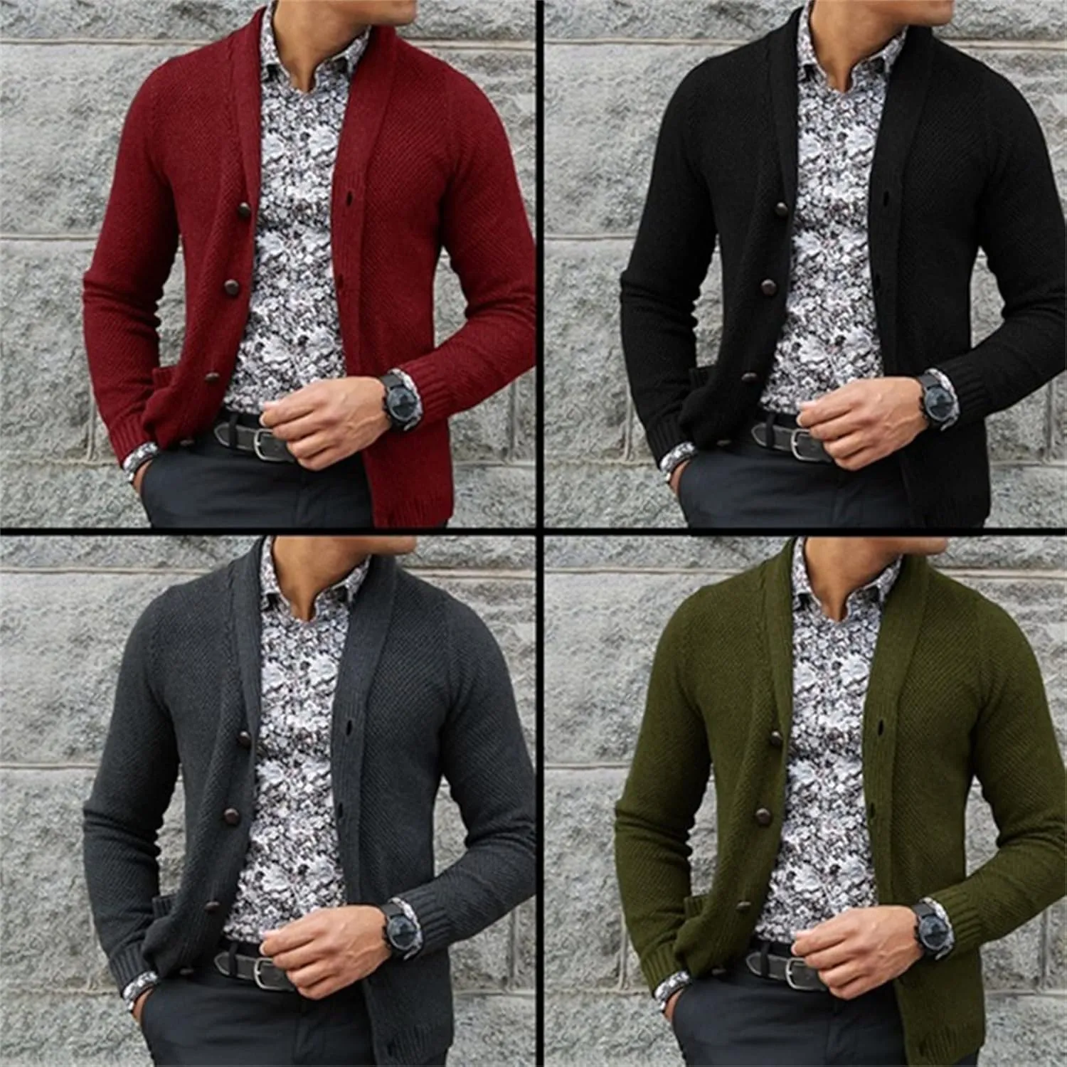 Men's Knit Shawl Collar Cardigan Ribbing Edge Button Down Sweater Pockets Soft Touch Regular Solid Thick Knitwear
