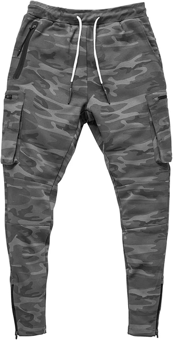 Men's Lightweight Casual Joggers Pants Elastic Waist Drawstring Cargo Sweatpants Multi-Pockets Athletic Trousers