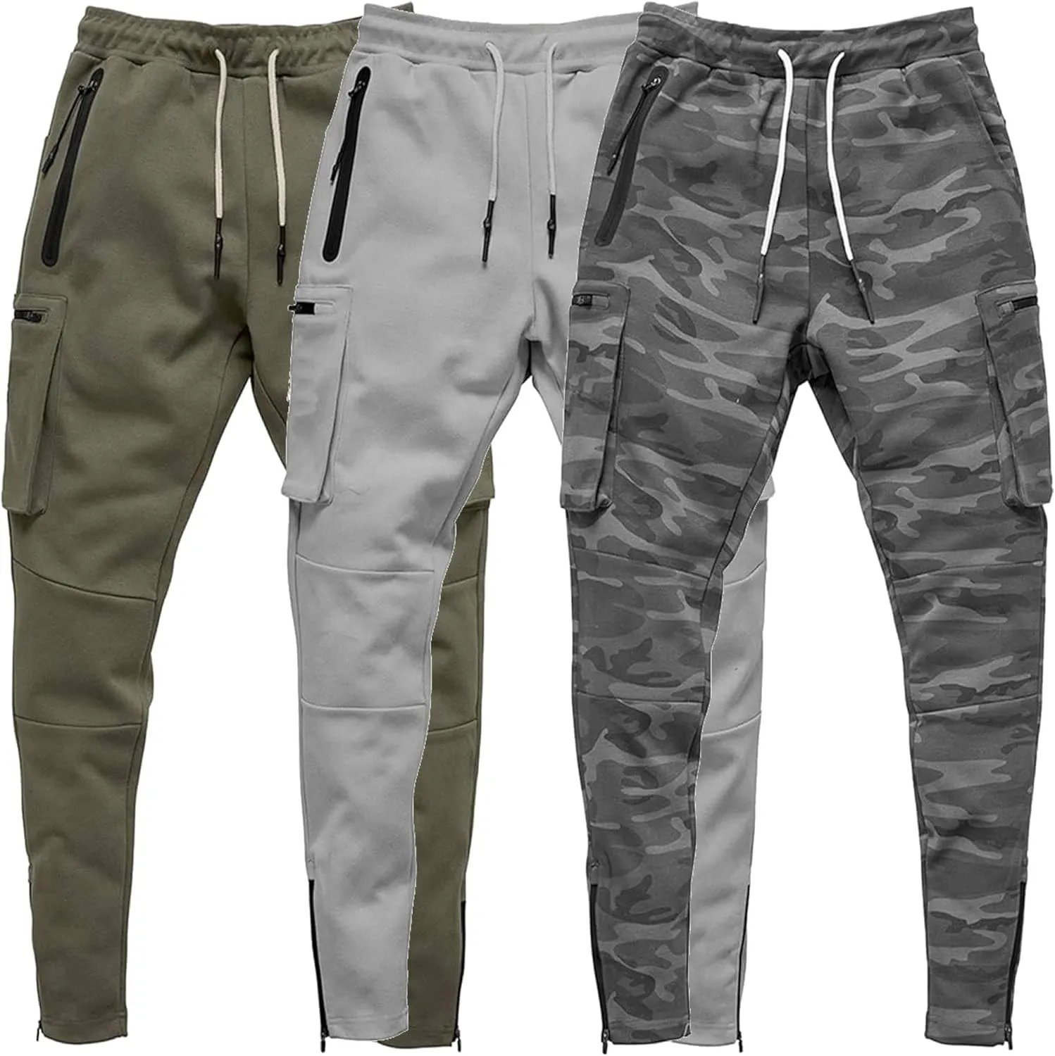 Men's Lightweight Casual Joggers Pants Elastic Waist Drawstring Cargo Sweatpants Multi-Pockets Athletic Trousers