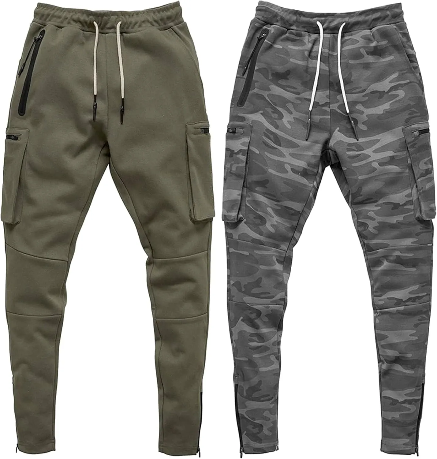 Men's Lightweight Casual Joggers Pants Elastic Waist Drawstring Cargo Sweatpants Multi-Pockets Athletic Trousers