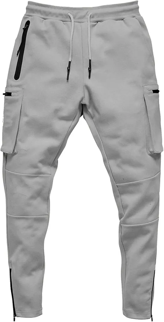 Men's Lightweight Casual Joggers Pants Elastic Waist Drawstring Cargo Sweatpants Multi-Pockets Athletic Trousers