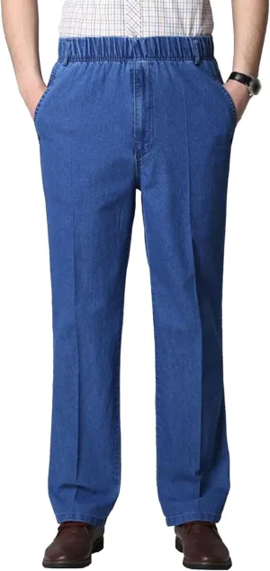 Men's Lightweight Elastic Waist Stretch Jeans Loose Fit Comfort Denim Pants Stylish Straight Spring Jeans Trouser
