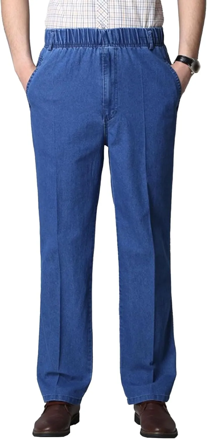 Men's Lightweight Elastic Waist Stretch Jeans Loose Fit Comfort Denim Pants Stylish Straight Spring Jeans Trouser