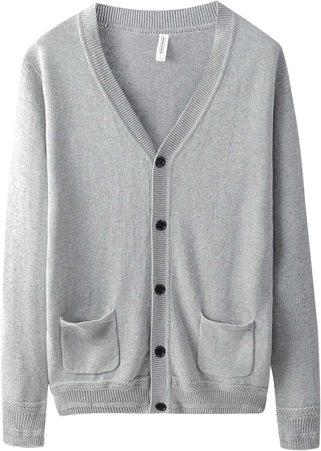Men's Long-Sleeve Soft Touch Cardigan Sweater Regular Fit Casual Thick Knitted Top V Neck Buttons Sweater Coat with Pockets (Grey,Medium)