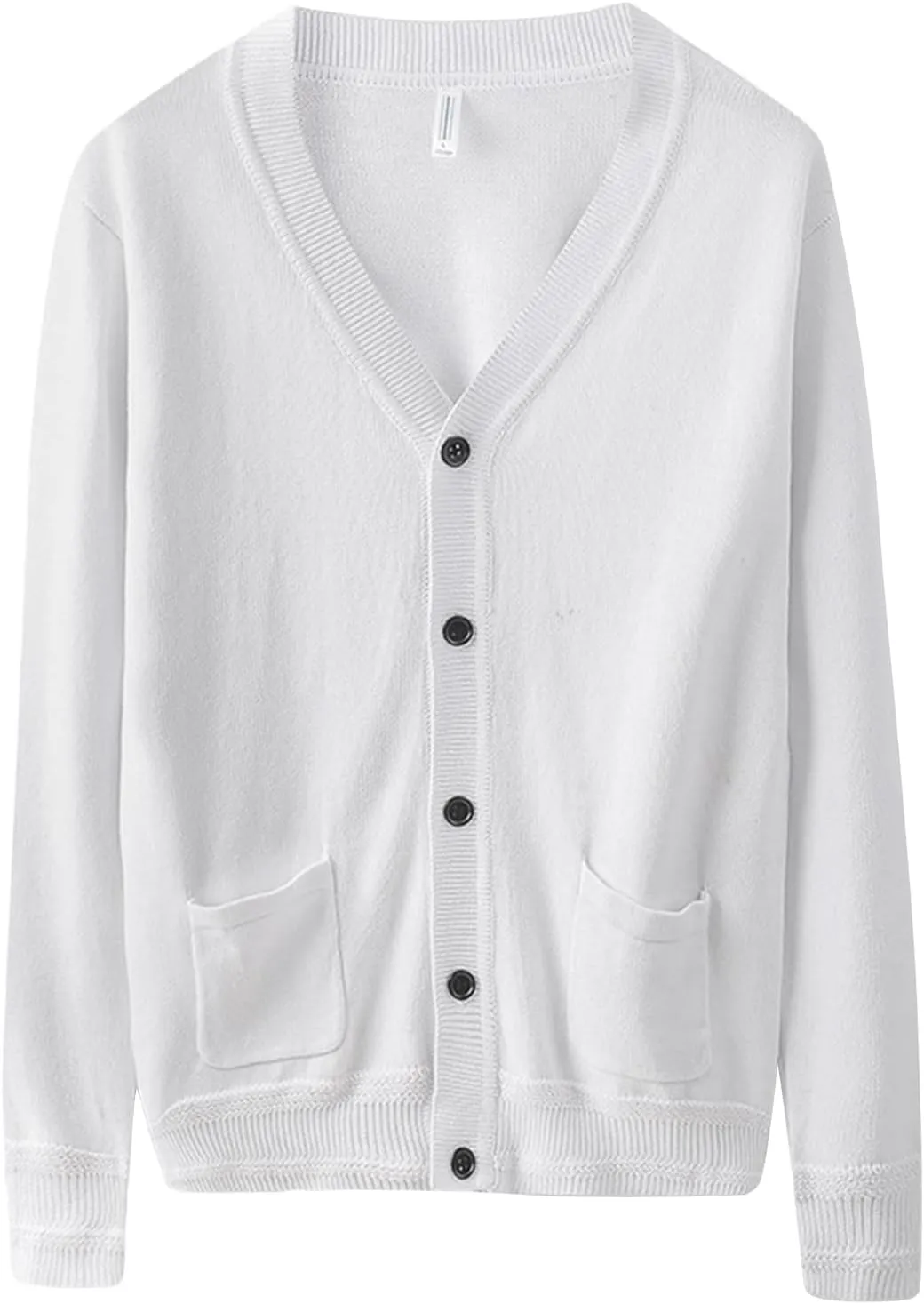 Men's Long-Sleeve Soft Touch Cardigan Sweater Regular Fit Casual Thick Knitted Top V Neck Buttons Sweater Coat with Pockets (White,Small)