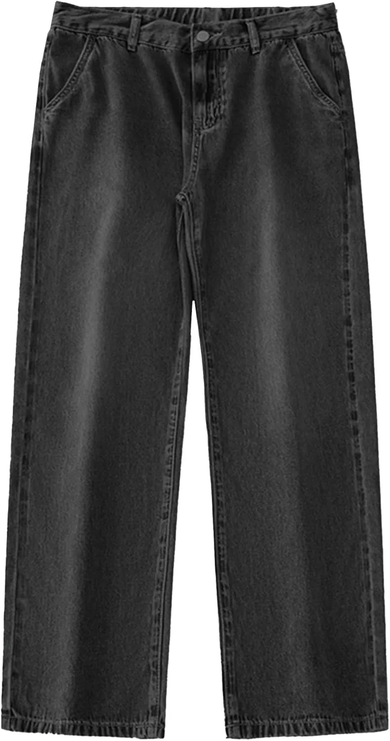 Men's Loose Straight Wide-Leg Jeans Casual Streetwear Wide Leg Denim Pants Y2K Classic Mid Waist Motorbike Trousers