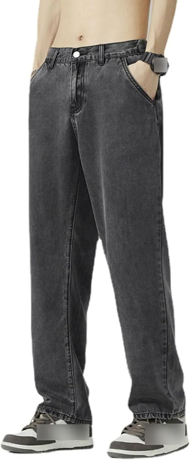 Men's Loose Straight Wide-Leg Jeans Casual Streetwear Wide Leg Denim Pants Y2K Classic Mid Waist Motorbike Trousers