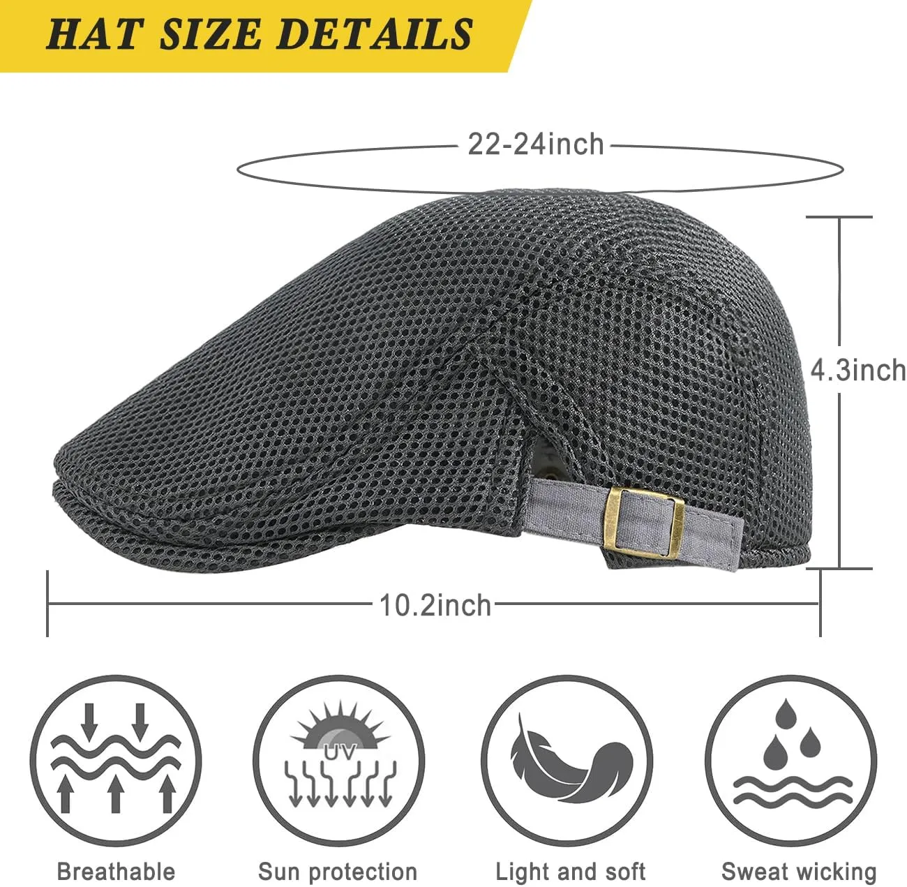 Men's Mesh Cap Breathable Summer Newsboy Hat Adjustable Beret Ivy Cap Irish Cabbie Driving Hunting Hats