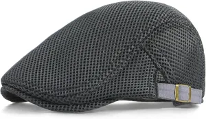 Men's Mesh Cap Breathable Summer Newsboy Hat Adjustable Beret Ivy Cap Irish Cabbie Driving Hunting Hats