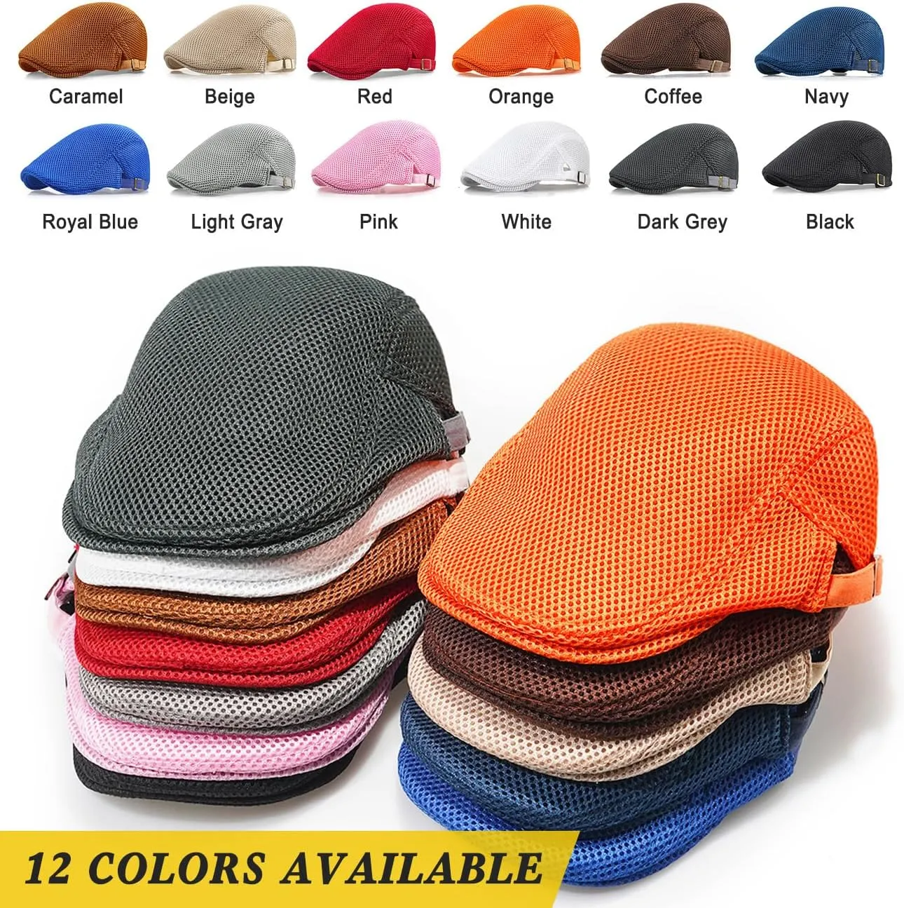 Men's Mesh Cap Breathable Summer Newsboy Hat Adjustable Beret Ivy Cap Irish Cabbie Driving Hunting Hats