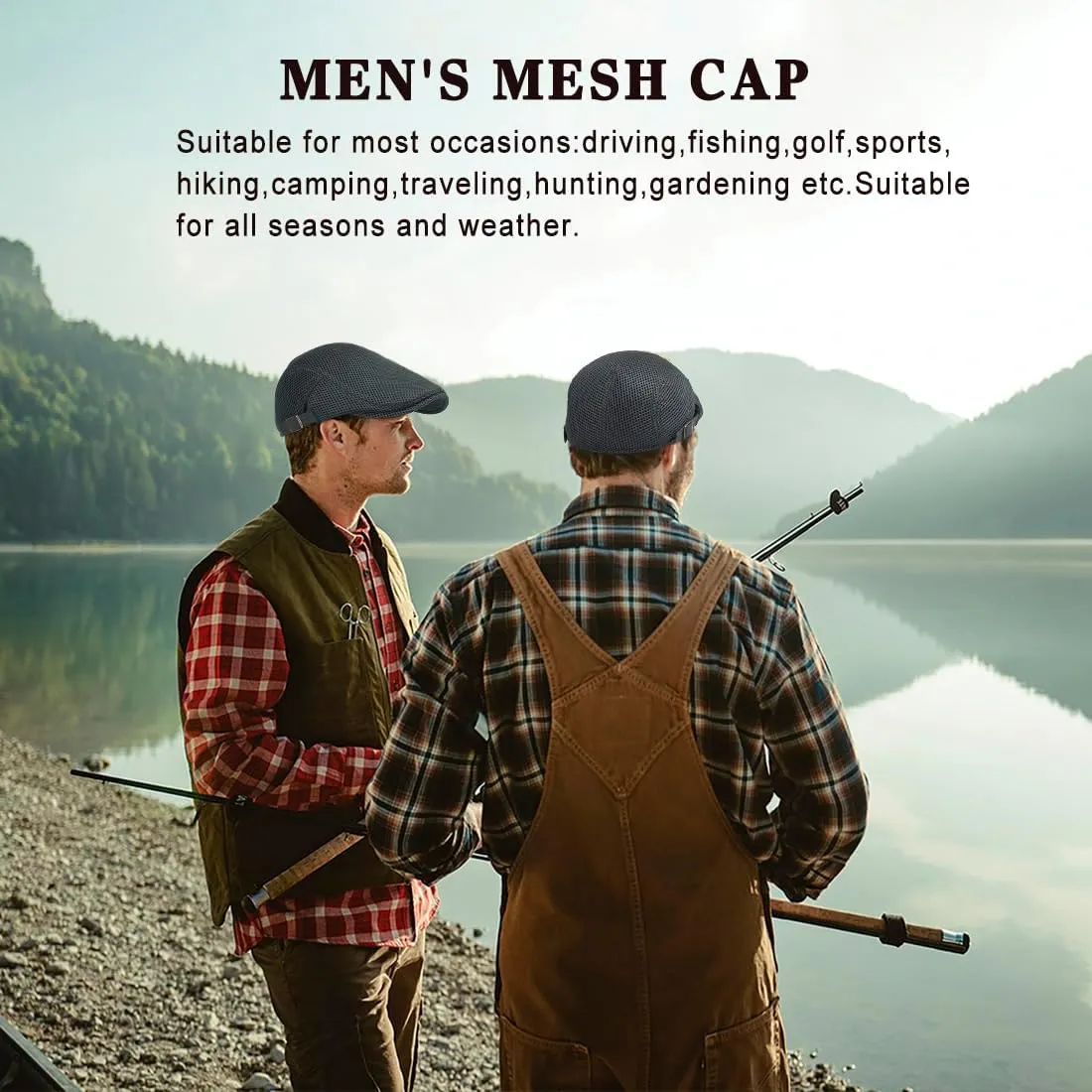 Men's Mesh Cap Breathable Summer Newsboy Hat Adjustable Beret Ivy Cap Irish Cabbie Driving Hunting Hats