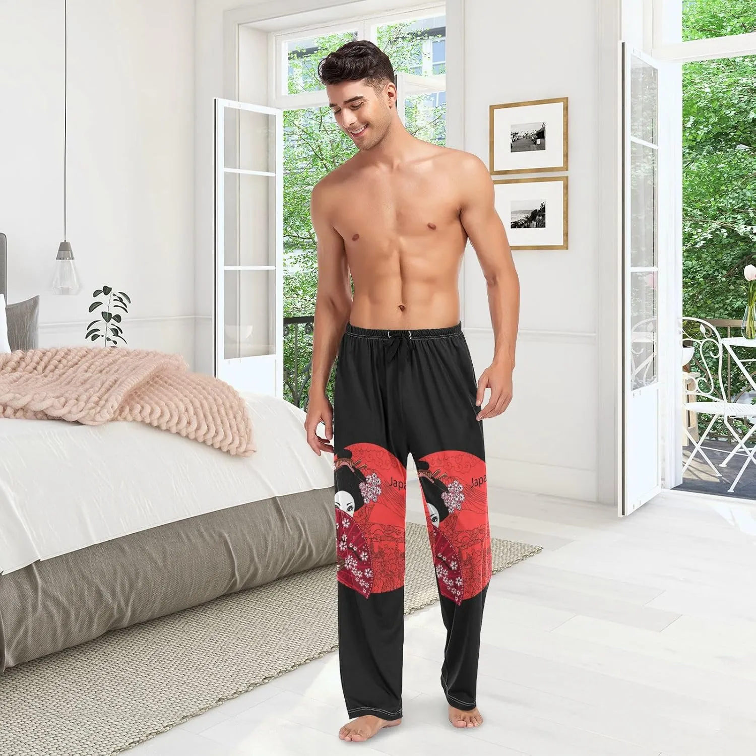 Men's Pajama Pants Straight Trouser Sleep Lounge Pants Sleepwear with Pockets
