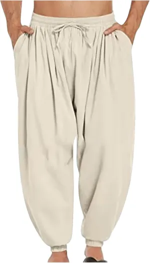 Mens Pants Casual Cinch Bottom Harem Pants Elastic Waist Drawstring Tapered Pant Baggy Breathable Jogger with Pockets
