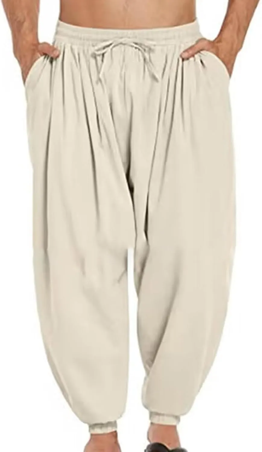 Mens Pants Casual Cinch Bottom Harem Pants Elastic Waist Drawstring Tapered Pant Baggy Breathable Jogger with Pockets