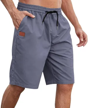 Men's Quick-Dry Cargo Shorts Drawstring Elastic Waist Summer Beach | Plus Size Lightweight Swim Trunks | Hiking Gym
