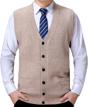 Men's Soft Touch Cardigan Sweater Regular Fit Knitted Top Middle-Aged V Neck Buttons Casual Sweater Coat (Beige 3,XX-Large)