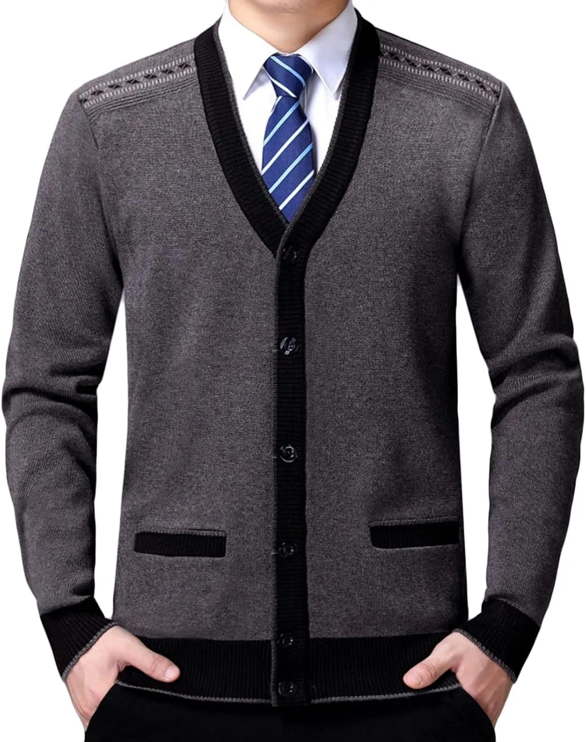 Men's Soft Touch Cardigan Sweater Regular Fit Knitted Top Middle-Aged V Neck Buttons Casual Sweater Coat (Camel,Medium)