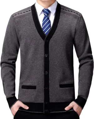 Men's Soft Touch Cardigan Sweater Regular Fit Knitted Top Middle-Aged V Neck Buttons Casual Sweater Coat (Camel,XX-Large)