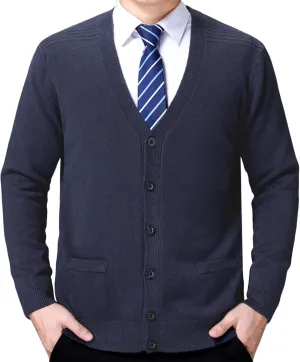 Men's Soft Touch Cardigan Sweater Regular Fit Knitted Top Middle-Aged V Neck Buttons Casual Sweater Coat (Dark Gray 2,4X-Large)