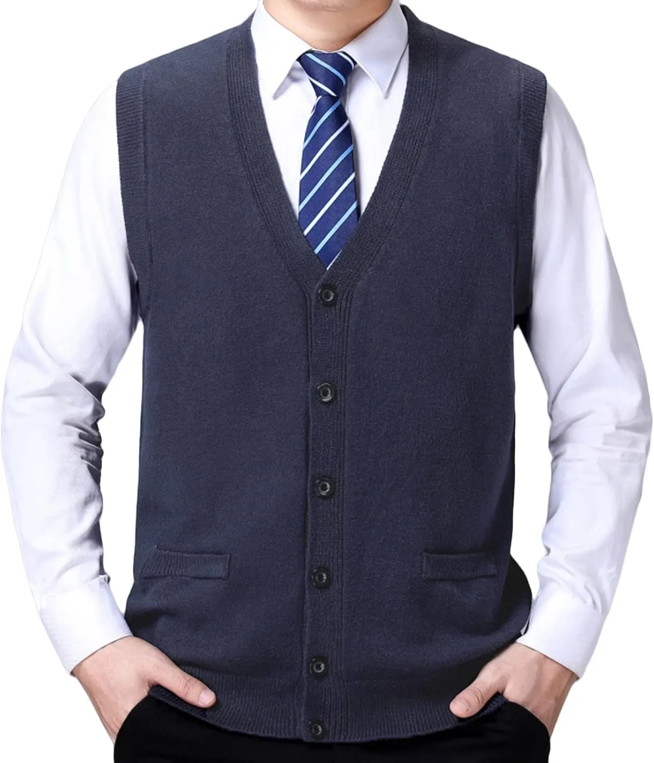 Men's Soft Touch Cardigan Sweater Regular Fit Knitted Top Middle-aged V Neck Buttons Casual Sweater Coat (Dark Gray 3,XX-Large)