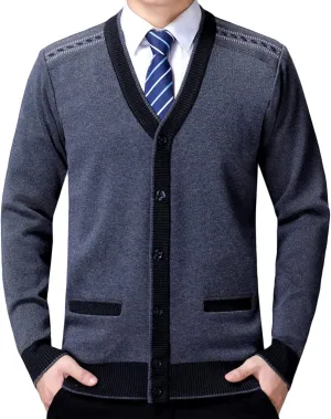 Men's Soft Touch Cardigan Sweater Regular Fit Knitted Top Middle-Aged V Neck Buttons Casual Sweater Coat (Grey 1,4X-Large)