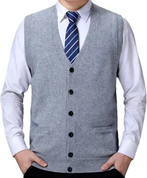 Men's Soft Touch Cardigan Sweater Regular Fit Knitted Top Middle-Aged V Neck Buttons Casual Sweater Coat (Grey 4,4X-Large)