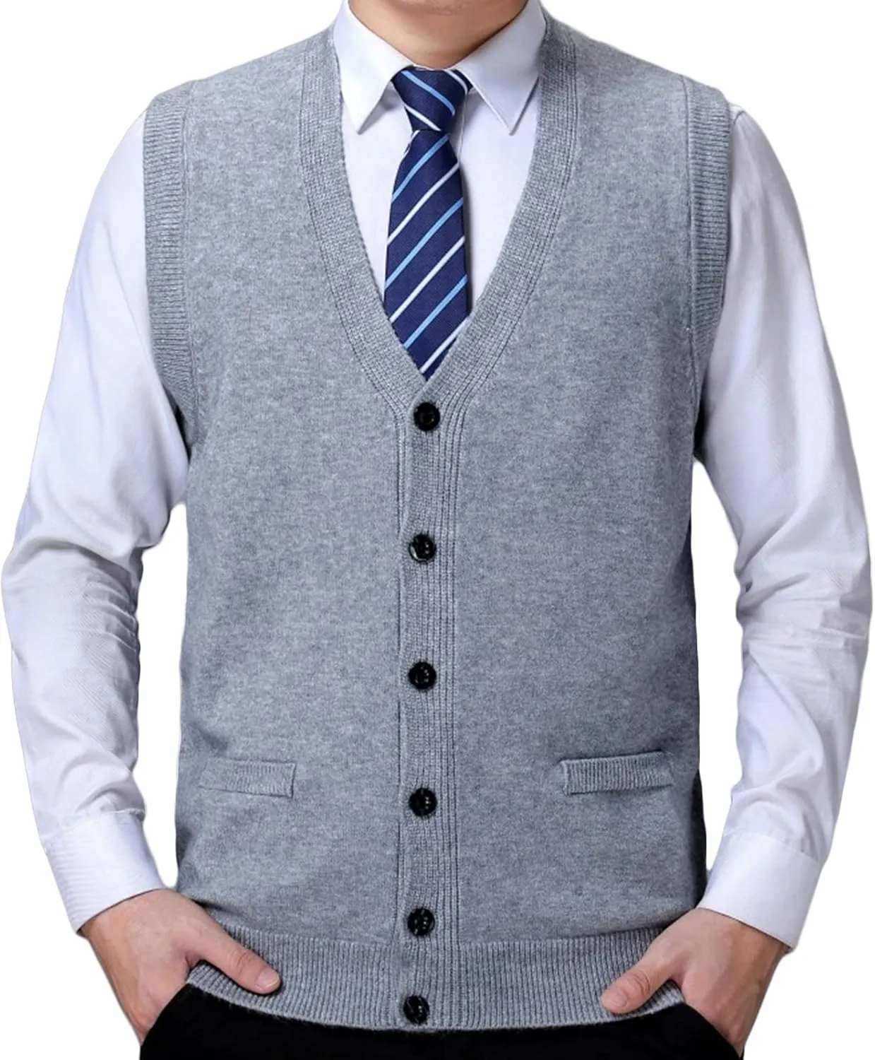 Men's Soft Touch Cardigan Sweater Regular Fit Knitted Top Middle-Aged V Neck Buttons Casual Sweater Coat (Grey 4,4X-Large)
