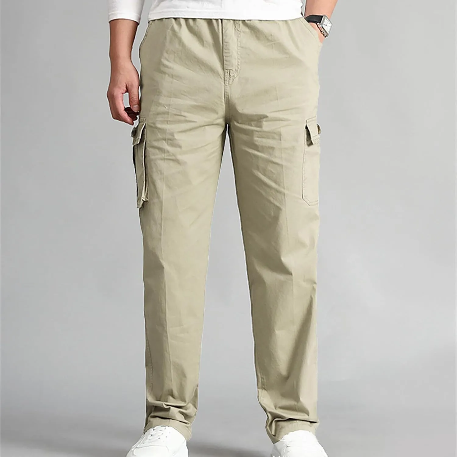 Men's Straight Fit Vintage Comfort Stretch Cargo Pants with Multi Pockets Athletic Pants