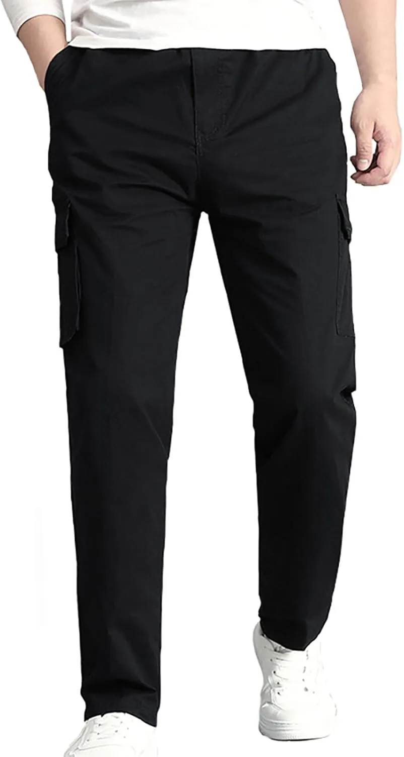 Men's Straight Fit Vintage Comfort Stretch Cargo Pants with Multi Pockets Athletic Pants