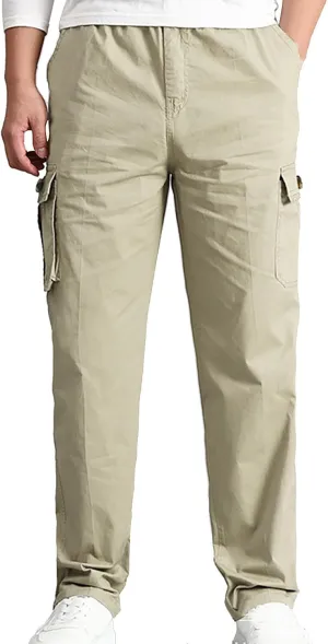 Men's Straight Fit Vintage Comfort Stretch Cargo Pants with Multi Pockets Athletic Pants
