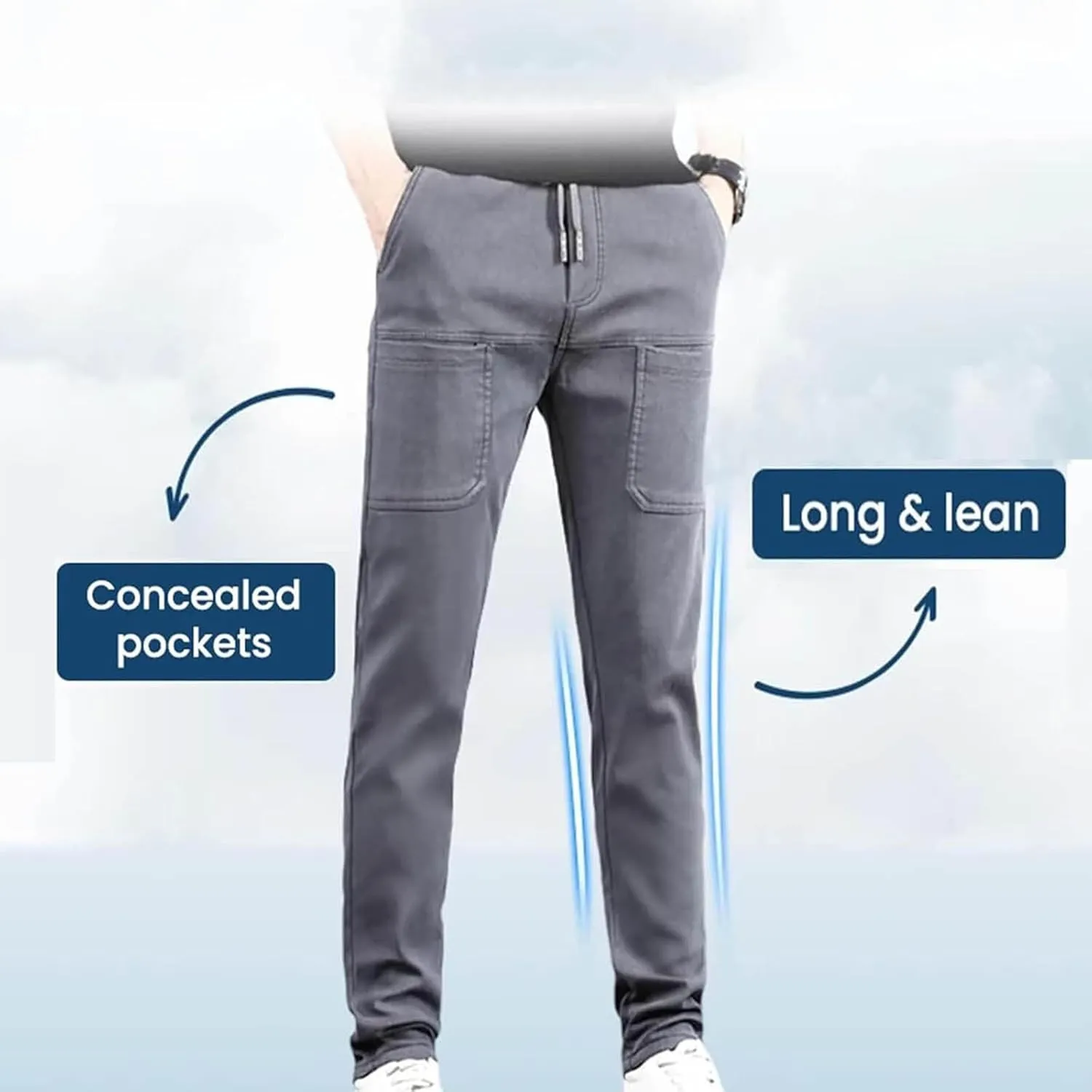 Mens Stretch Cargo Pants Baggy Drawstring Elastic Waist Hiking Joggers Sweatpants Casual Straight Leg Trouser Pockets