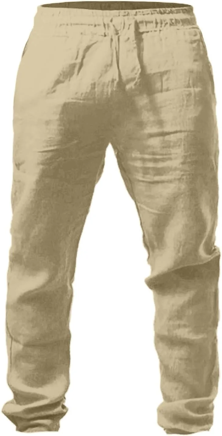 Men's Summer Pants Solid Color Elastic Waist Drawstring Pocket Slim Leg Breathable Soft Fit Summer Fresh Trousers